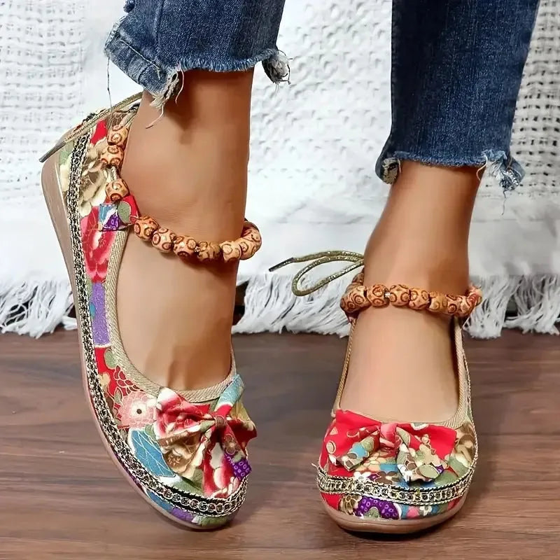 Women's plus size ethnic platform sandals with elastic band fastening and cloth upper