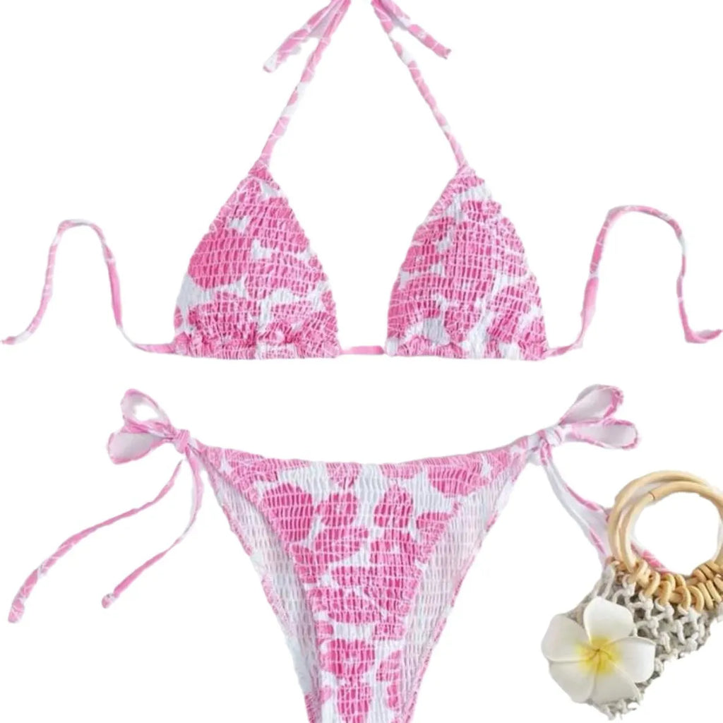 Women's floral print halter swimsuit in multi-colour options with briefs bottom