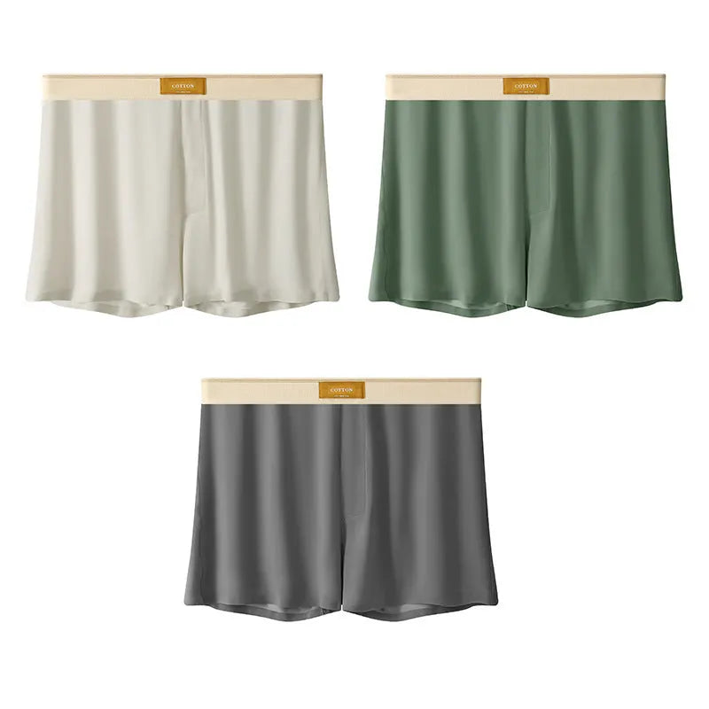 Pack of three pairs of men's solid colour ice silk underwear in loose fit.
