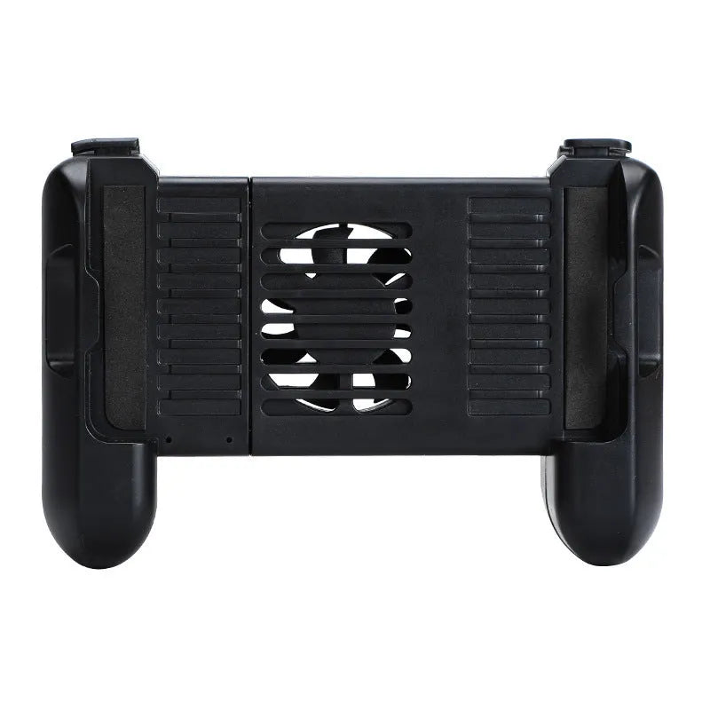 Black Cooling Bluetooth P2 game controller for iPhone on a dark surface.