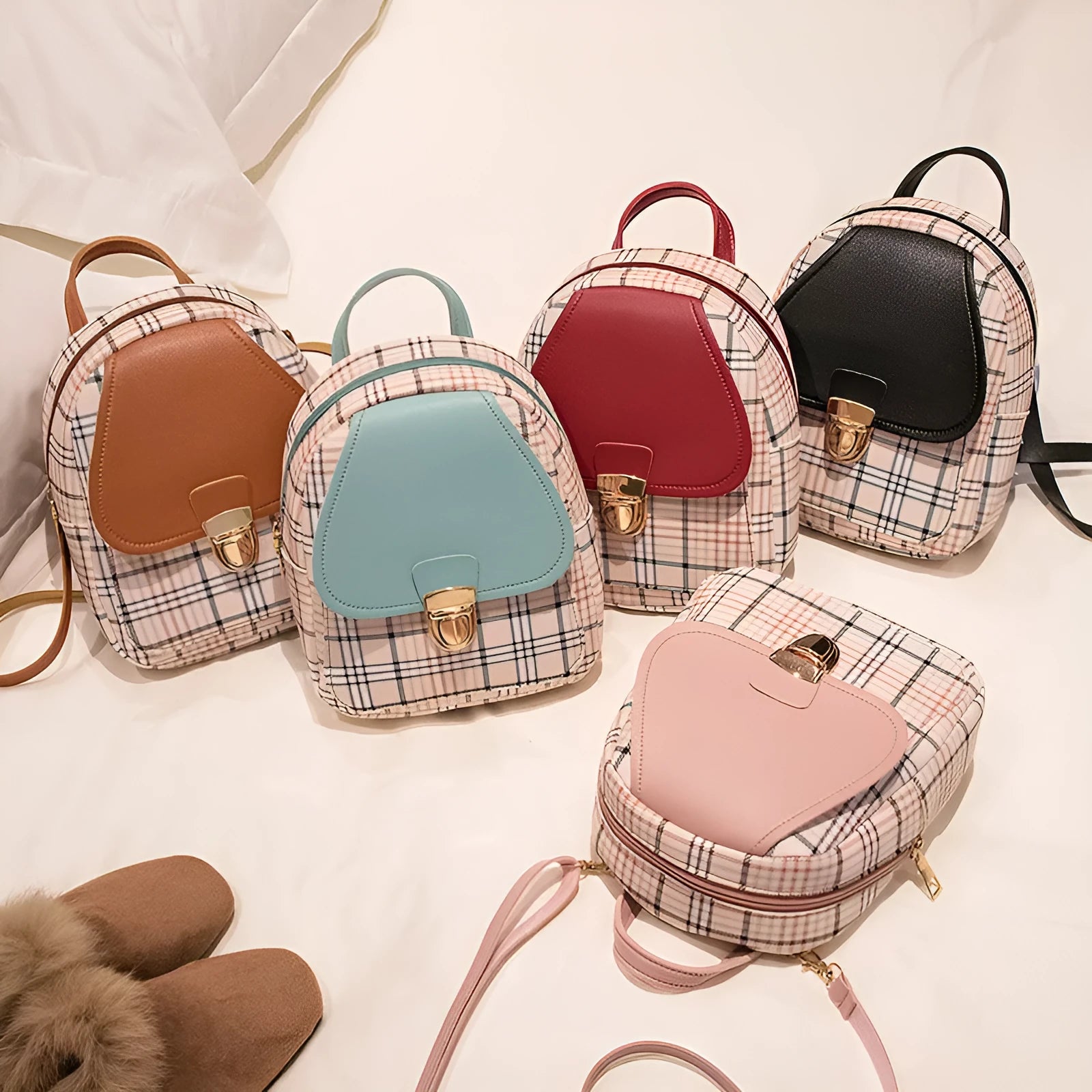 Diagonal shoulder phone bag in PU material showing adjustable strap and handheld carry option