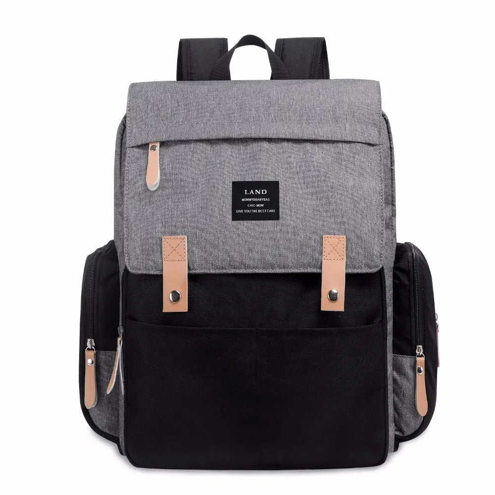 LAND Mommy large oxford cloth diaper backpack with changing mat in grey colour