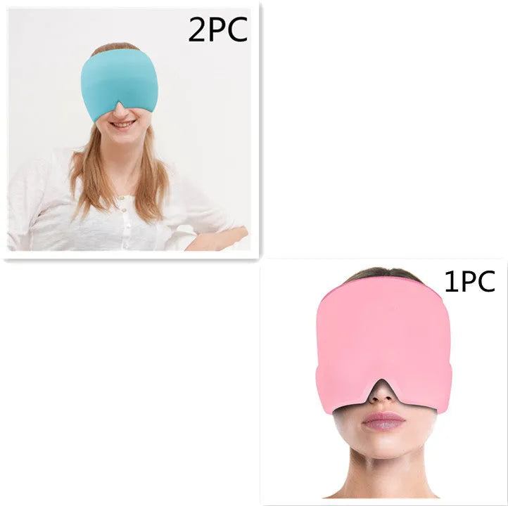 Black elastic cloth gel eye mask for headache relief with adjustable headband