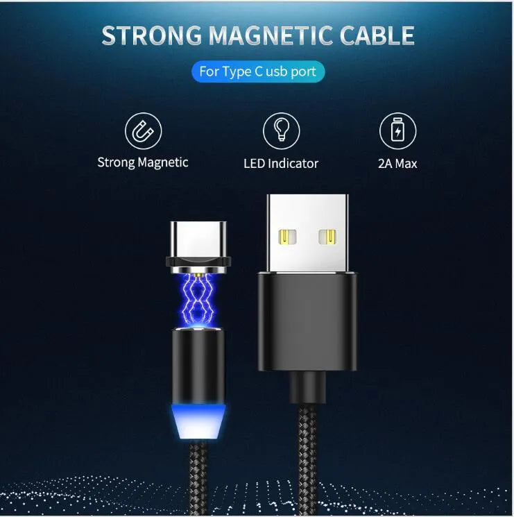 YBD magnetic LED charging cable with cotton braiding and aluminium connector for Apple iPhone