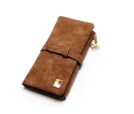 Korean-style retro matte Pu leather long wallet with two-fold draw design and zip closure