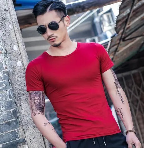 Men's lightweight bamboo fibre t-shirt in various colours on a hanger