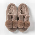 Women's high-top fluffy rabbit fur slippers with flower decoration in cream colour