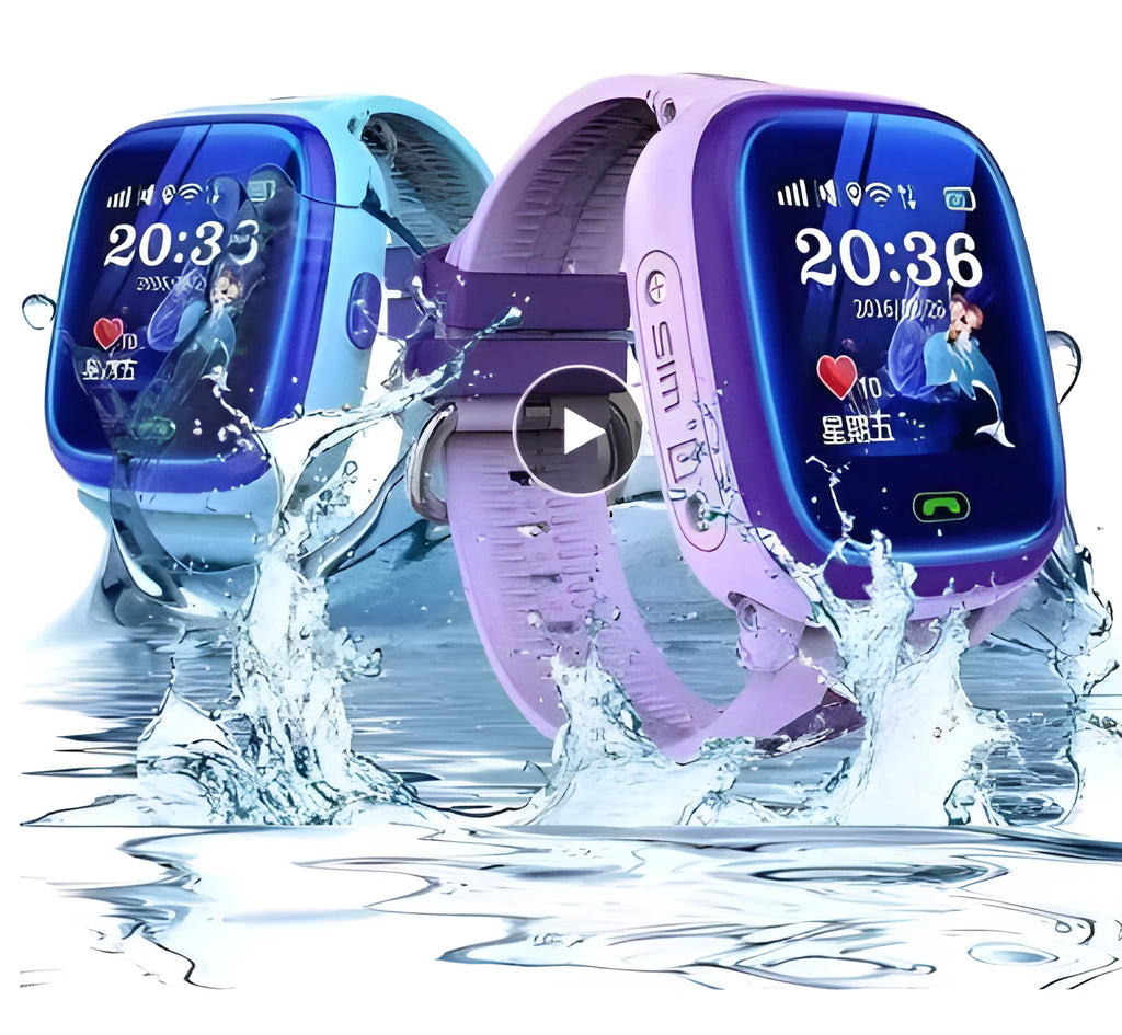 DF25 blue children's waterproof smart watch with touch screen display on silicone strap