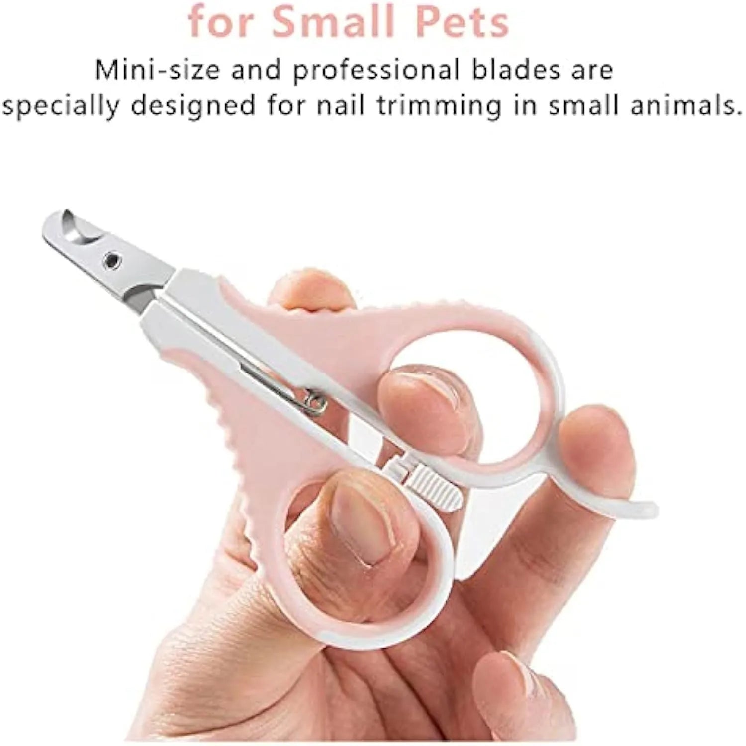 Grey and pink cat nail clippers with angled blade and safety guard for pet grooming