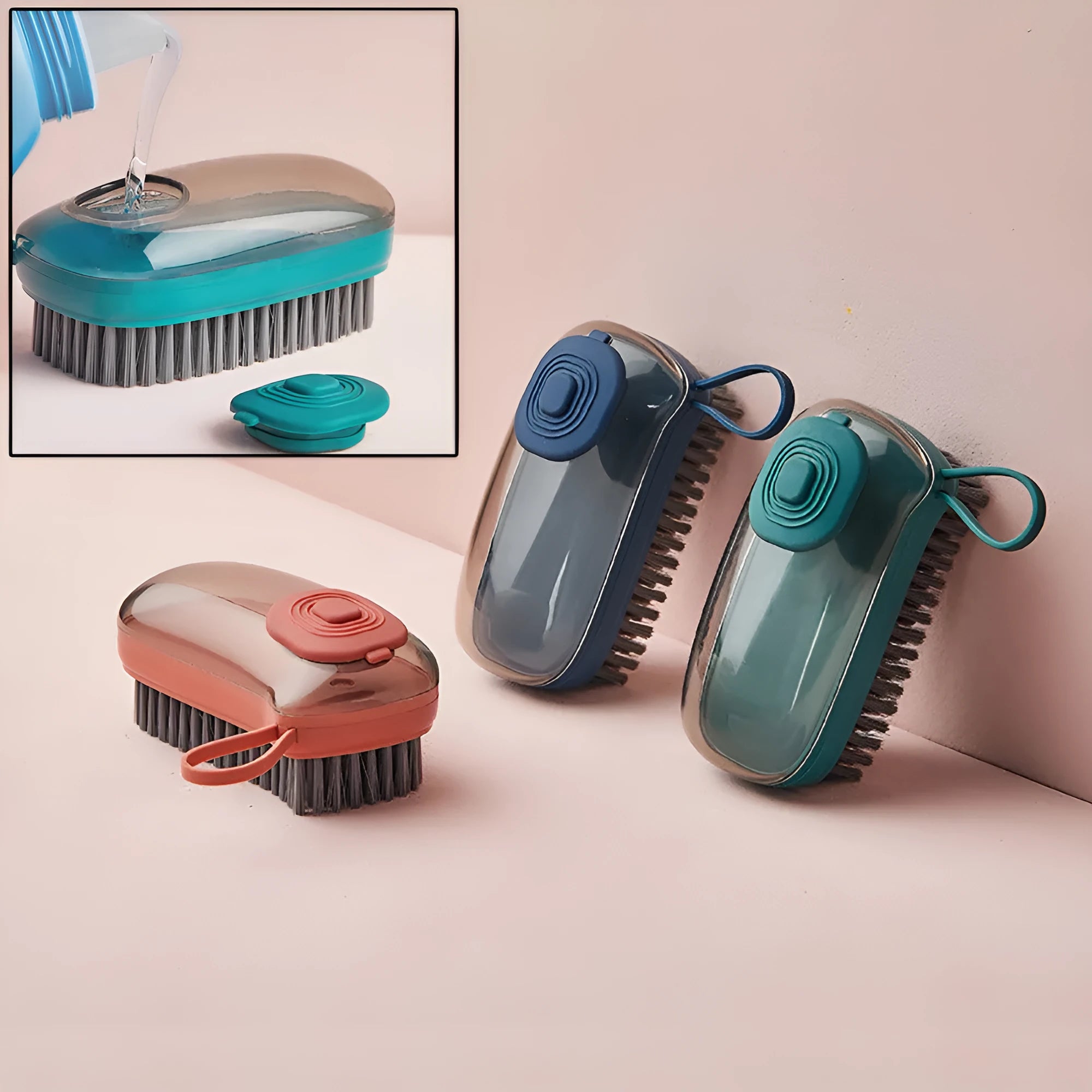 Automatic liquid cleaning brush with ergonomic grip for shoes and laundry cleaning