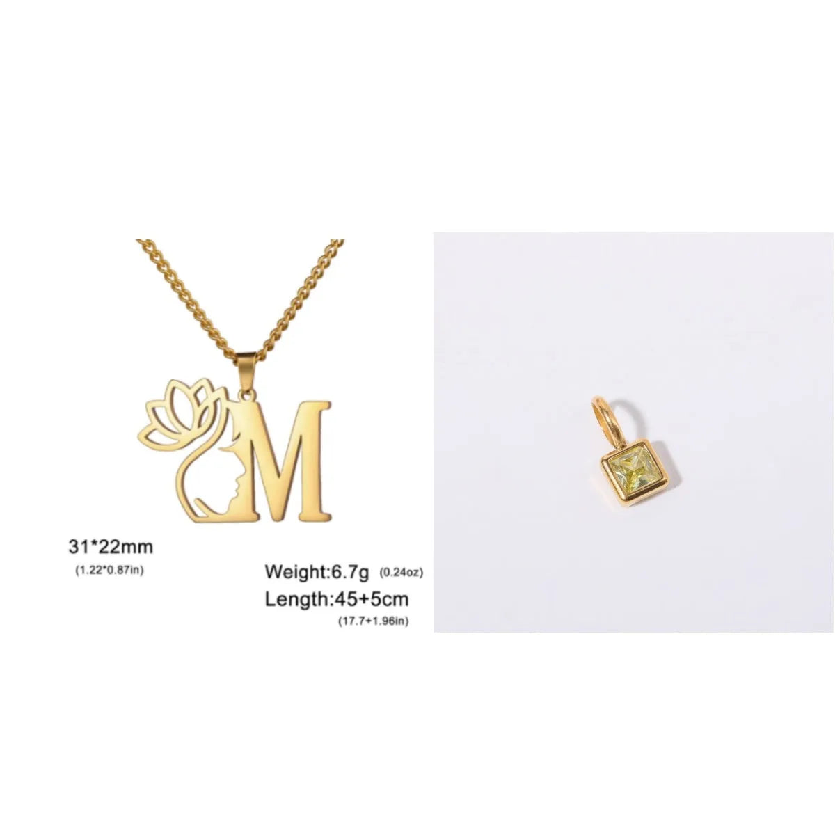 Stainless steel cross chain necklace with single pendant in gold or silver colour