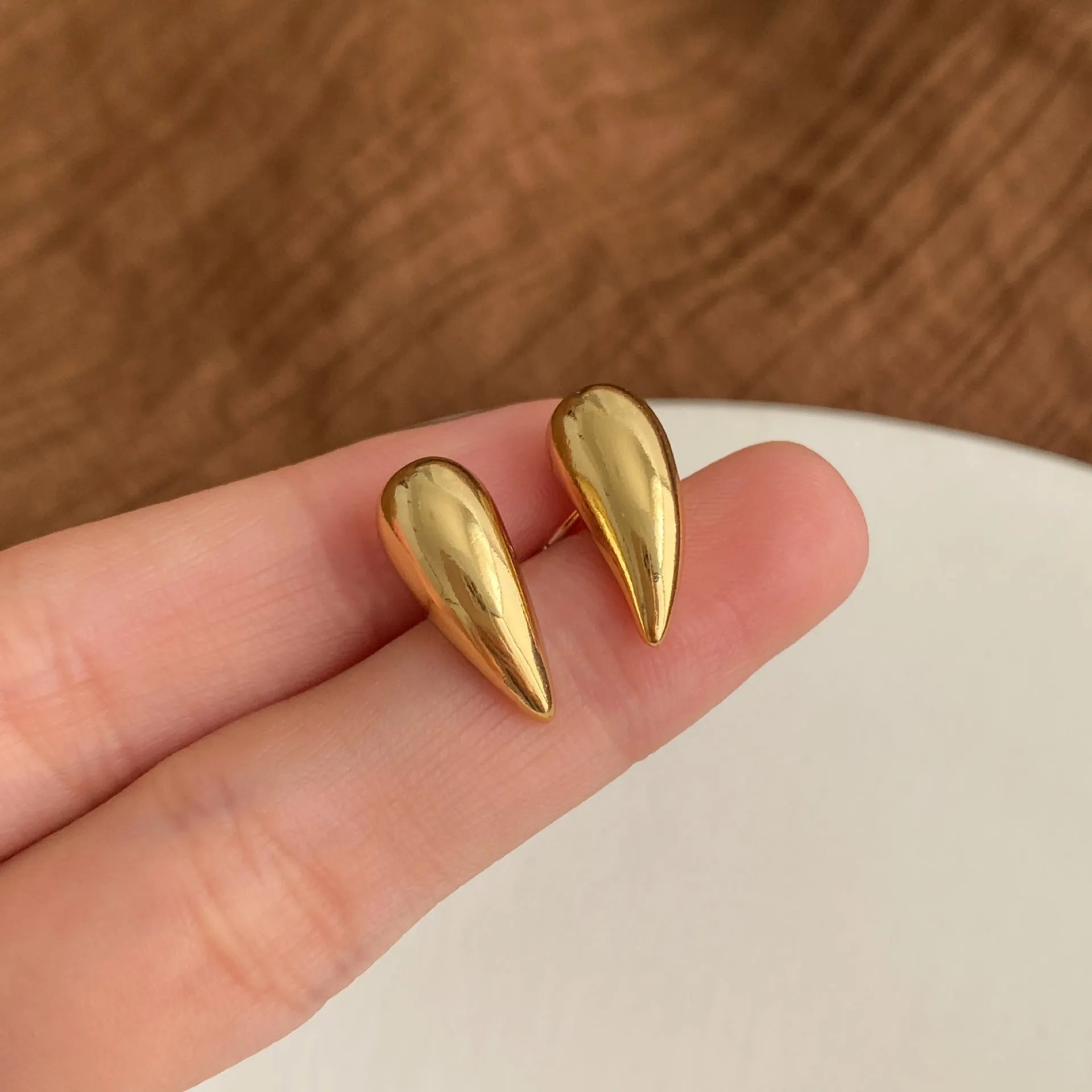 Copper geometric droplet earrings with electroplated finish sold as a pair in clip or stud style minimalist women's accessory