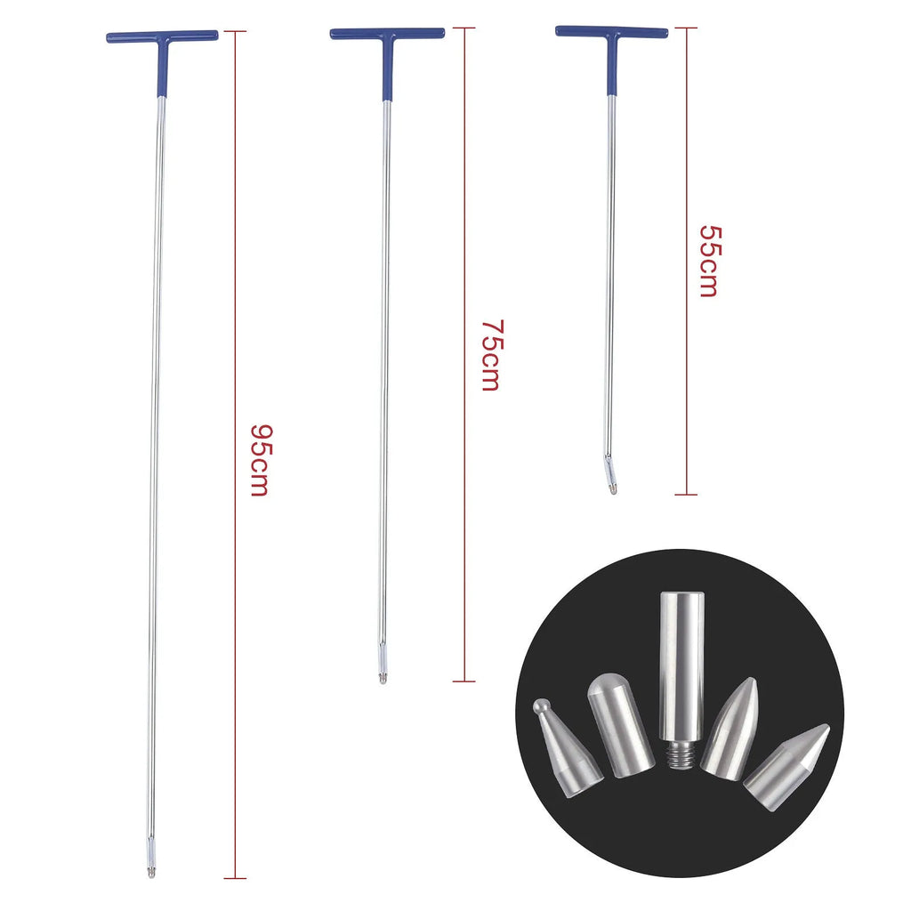 Three alloy steel hook crowbars for car dent repair in a professional tool set
