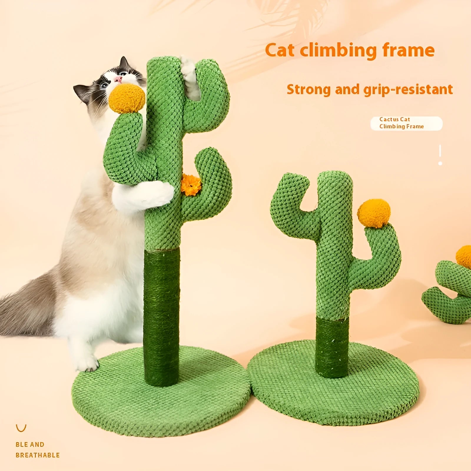 Cactus-shaped cat scratching post and climbing frame with cotton thread scratching surface