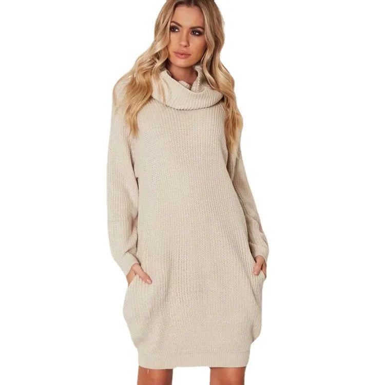 Women's mid-length loose lapel sweater in imitation cashmere fabric with side pockets