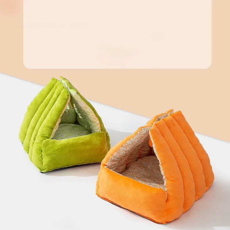 Semi-enclosed thickened triangle pet nest in orange colour for cats and dogs