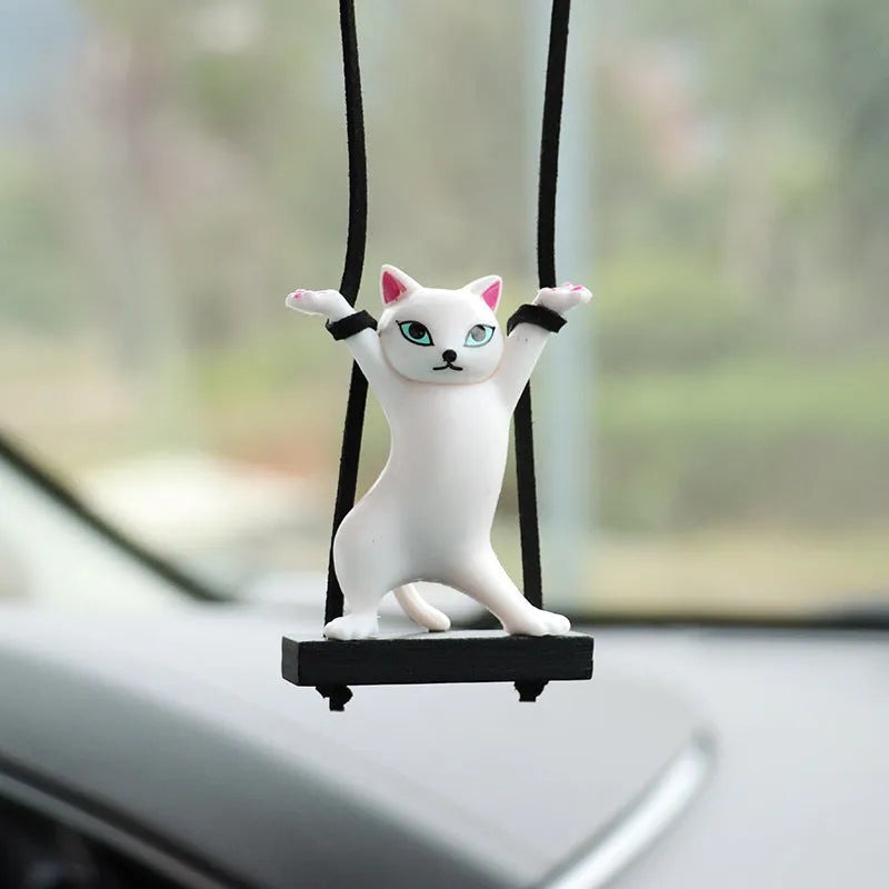 Resin cartoon cat car pendant decoration with adjustable rope in five colour variations
