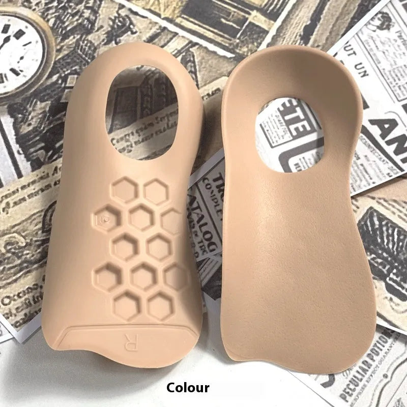 TPR arch support varus correction insole in white, black, and skin colour options.