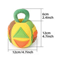 Pink and green plush dog ball toy with treat pockets and squeaker for small to medium dogs