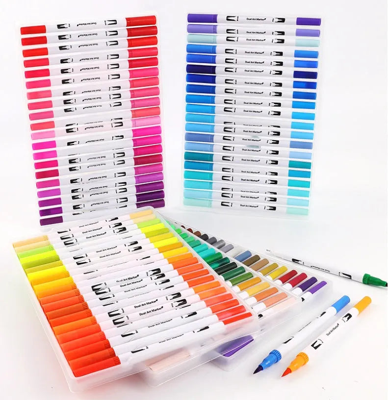 Set of refillable watercolour pens in a case, showing multiple vibrant colours for art and design projects.