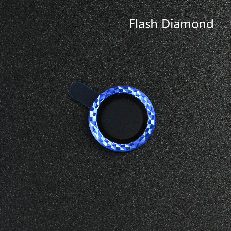 iPhone camera lens protection film with aluminium alloy ring and diamond pattern tempered glass.