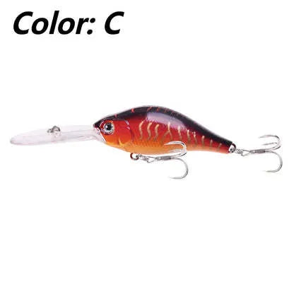 Little Fat Man deep diving minnow fishing lure showing colour options, 10.5cm in length.
