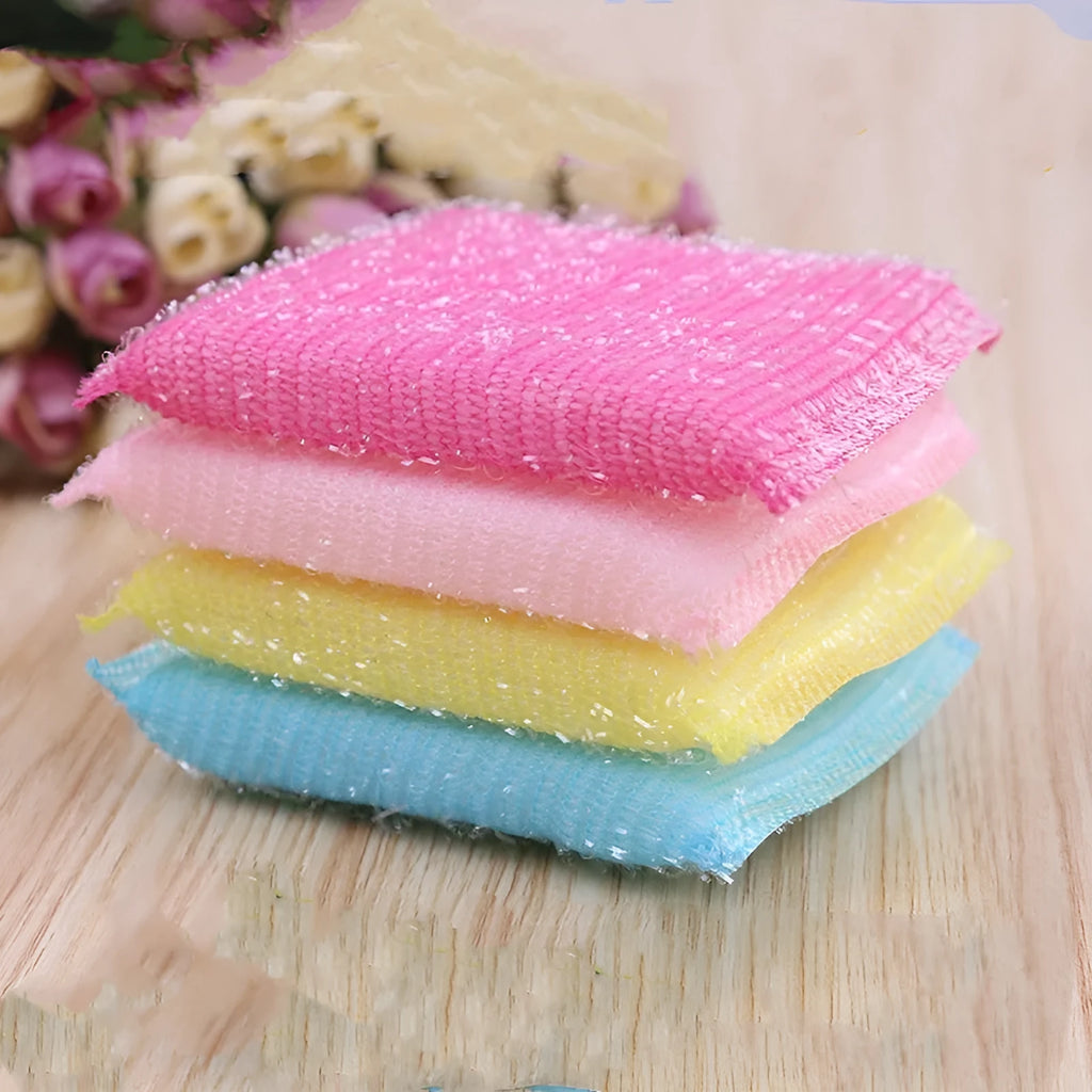 Pinstripe fabric dishwashing sponge mop in macaron mixed colour measuring 12x8.5x1.5cm