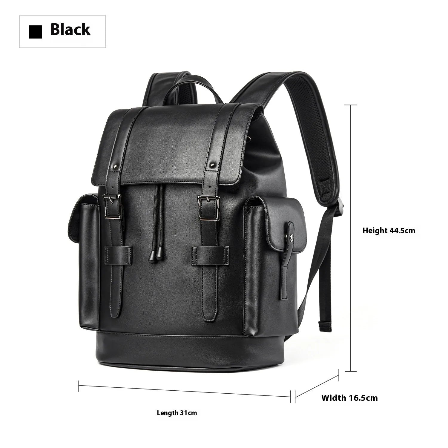 Men's black PU leather backpack large capacity business computer bag with waterproof function