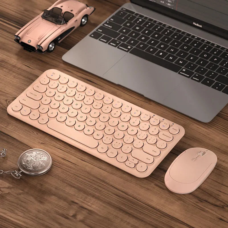 Mute ultra-thin wireless keyboard and mouse set in white, black, or pink keypad colours