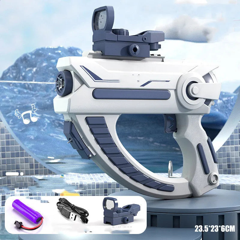 Blue electric water gun with USB charging cable and 55cm length for outdoor water fights