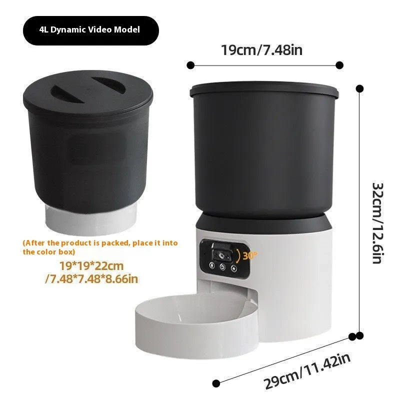 4L smart pet feeder with digital display, food hopper, and stainless steel bowl
