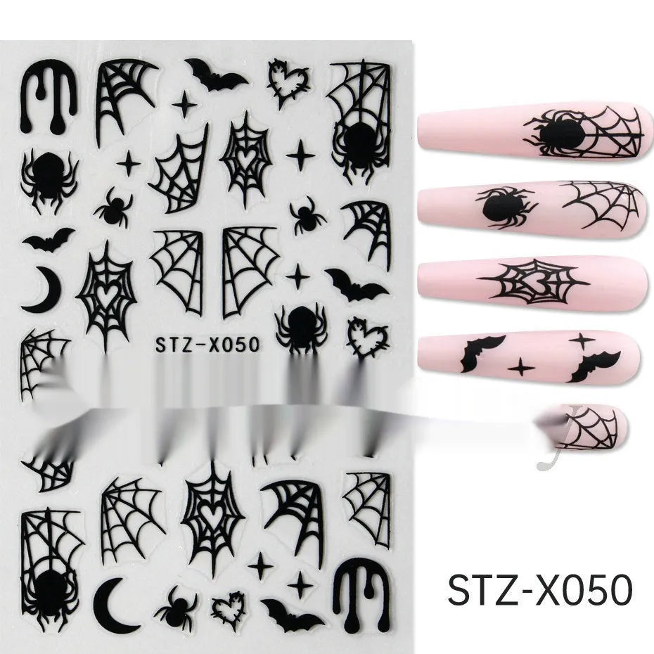 Black and silver strip cartoon nail art stickers on plastic patch