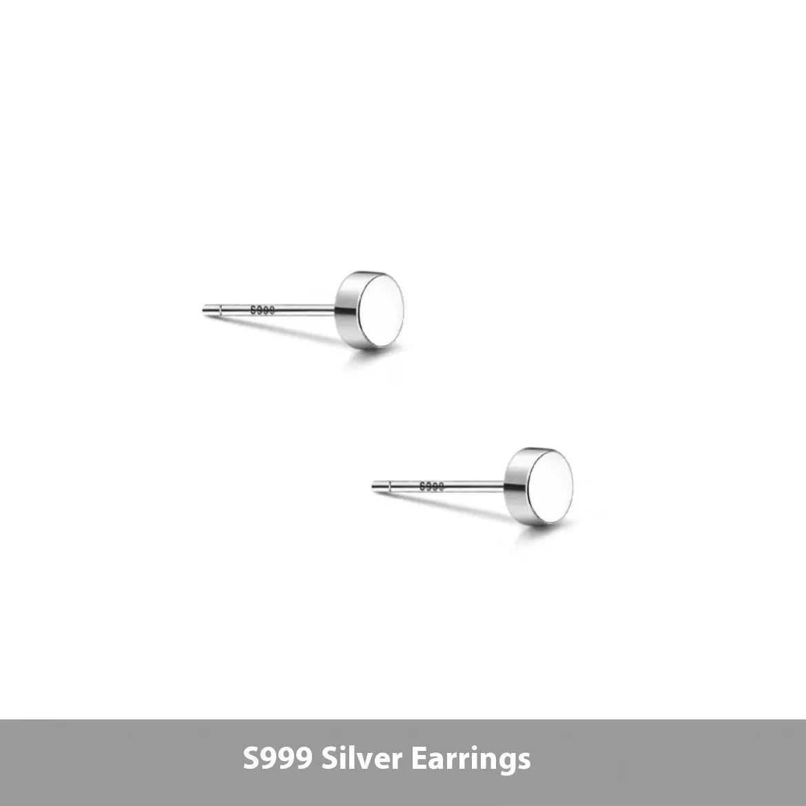 A pair of simple round S999 sterling silver flat ear bone studs on a plain background.