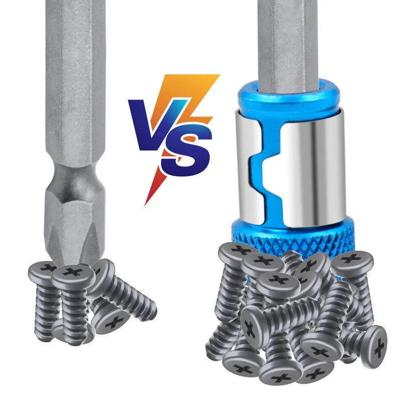 Light blue screwdriver bit with magnetic ring, slotted head type, high carbon steel construction