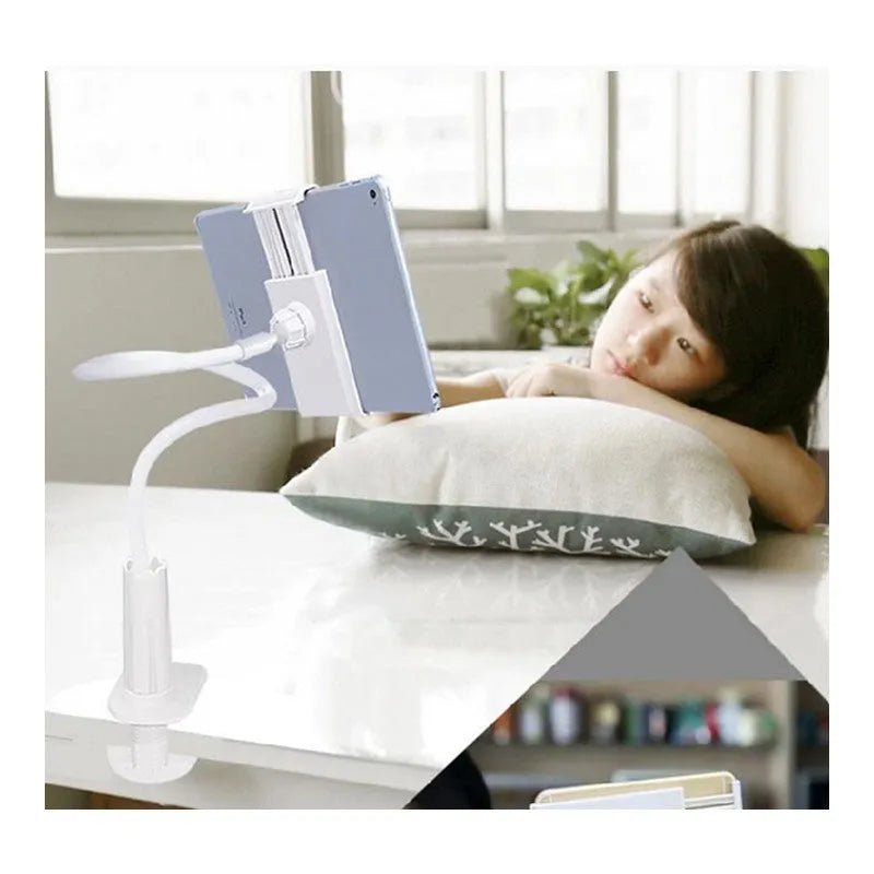 Flexible phone and tablet mount holder with bendy arm and suction base in black or white colours