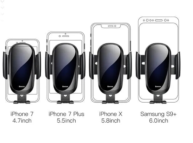 Smart car bracket mount holding a mobile phone, showing 360-degree rotation and adjustable clamp.
