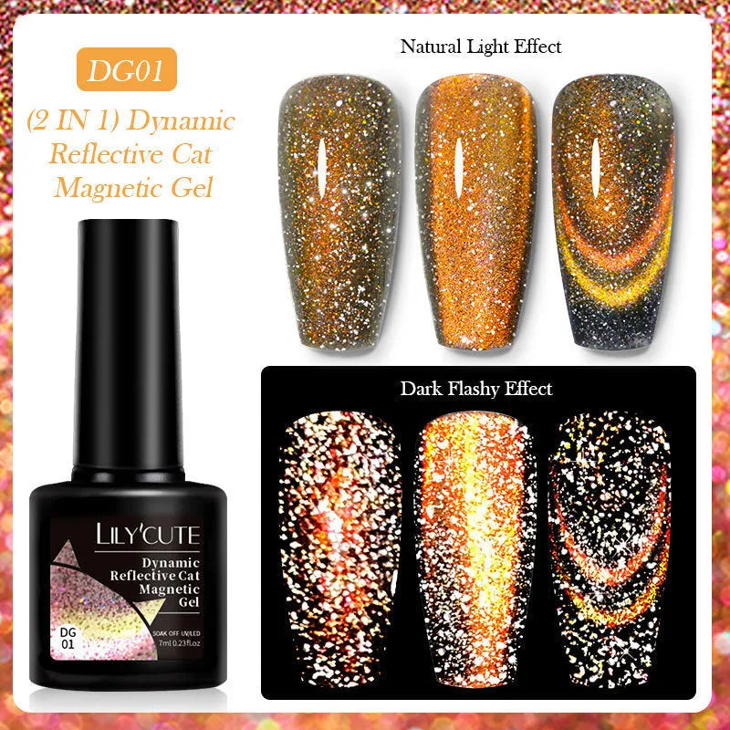 Diamond in the Debris Cat Eye Series nail polish gel bottles in six colours with included nail glue.