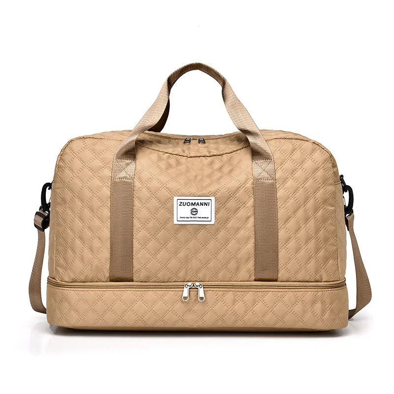 Large Oxford cloth leisure travel bag in a solid colour with sewing thread detail, shown in a 36-55L capacity size.