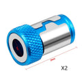 Light blue screwdriver bit with magnetic ring, slotted head type, high carbon steel construction
