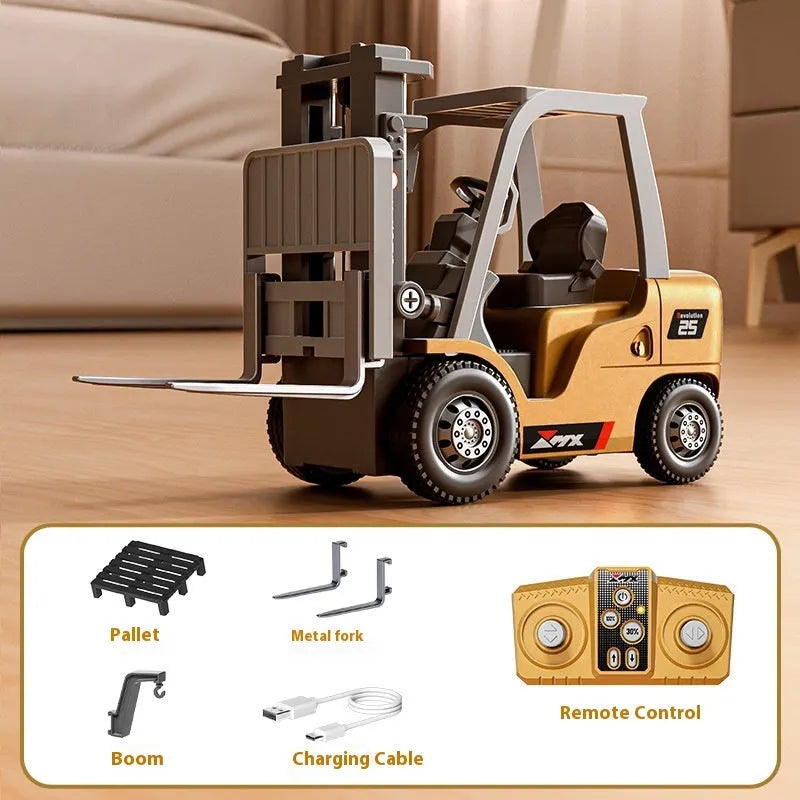 Blue mini alloy forklift remote control toy with cargo accessories on pallet