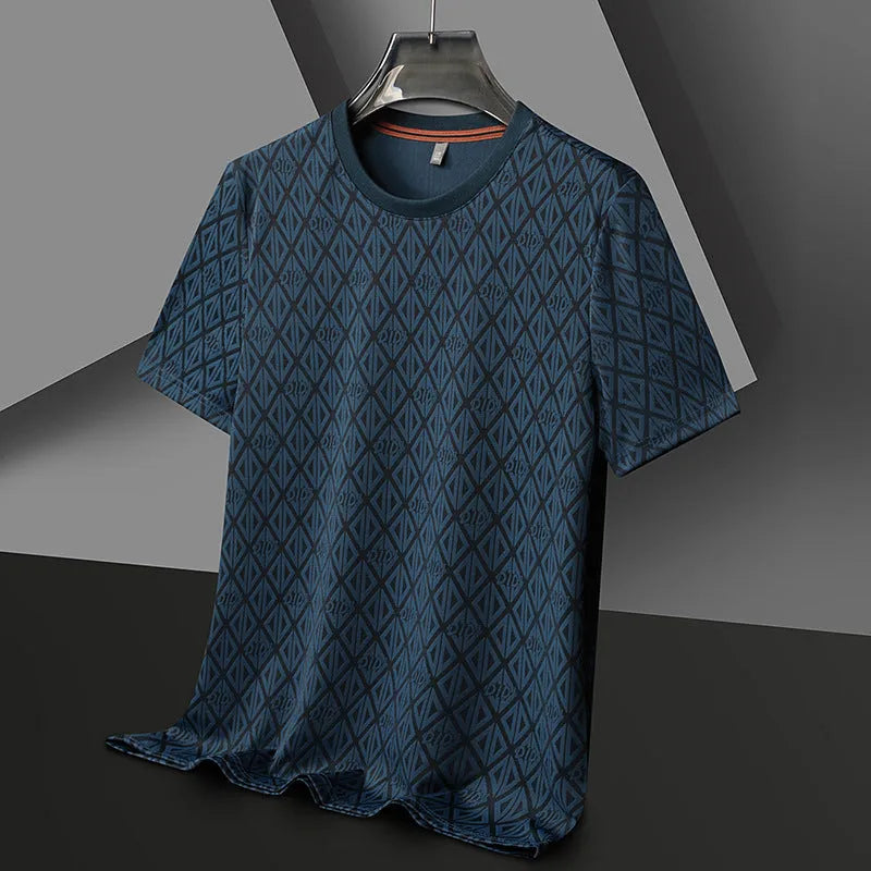 Men's black loose fit short sleeve T-shirt with round neck in Ice Silk antibacterial fabric