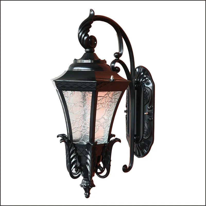 European-style black outdoor waterproof wall lamp with IP54 rating for courtyard lighting