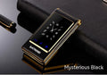 Dual screen flip A15 mobile phone in black, brown, or gold with touch screen and external display