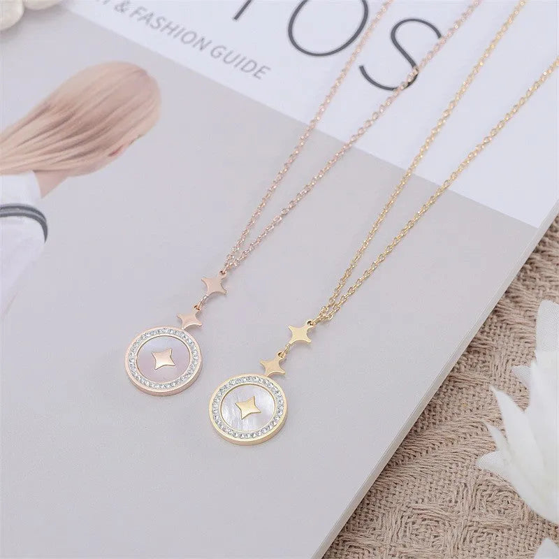 Titanium steel necklace with geometric six-pointed star pendant on O-ring chain