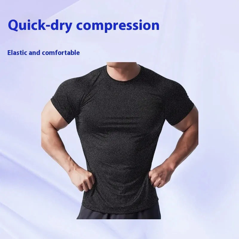 Men's stretch quick-dry short sleeve t-shirt in black, grey, green, or pink colours