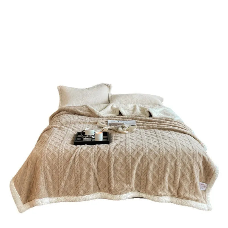 Thermal flannel polyester blanket in tea green colour showing modern simple design