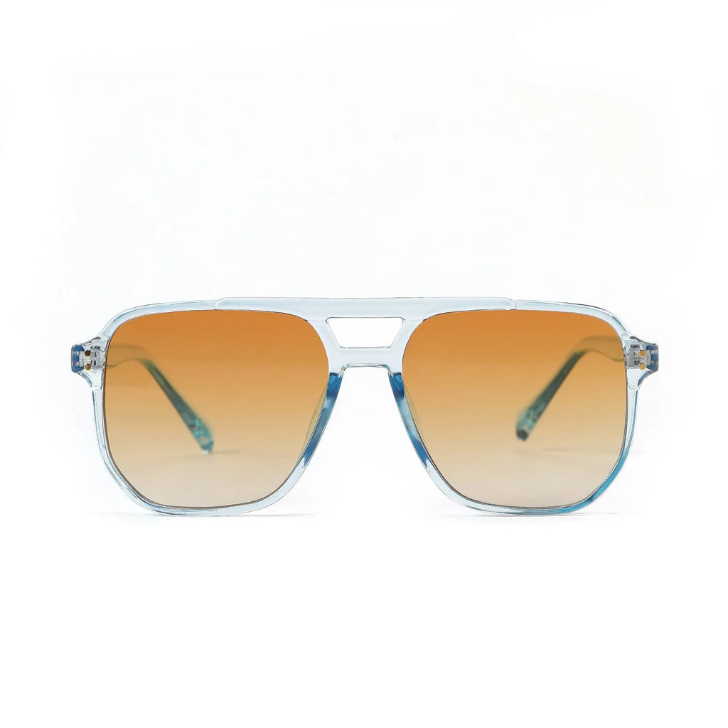 Women's square double beam fashion sunglasses with UV400 protection in light tea colour