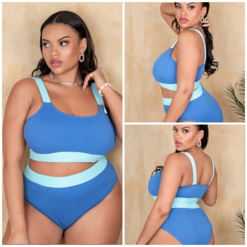 Polyester women's high waist bikini set with split sides in picture colour