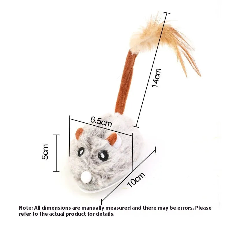Self-moving electric mouse cat pole toy with plush construction and USB Type-C charging port
