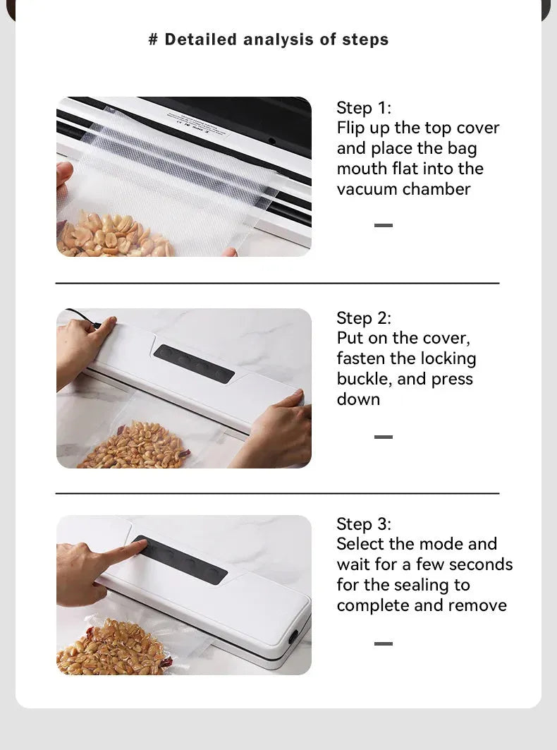 White automatic vacuum sealer with compact design for household food preservation
